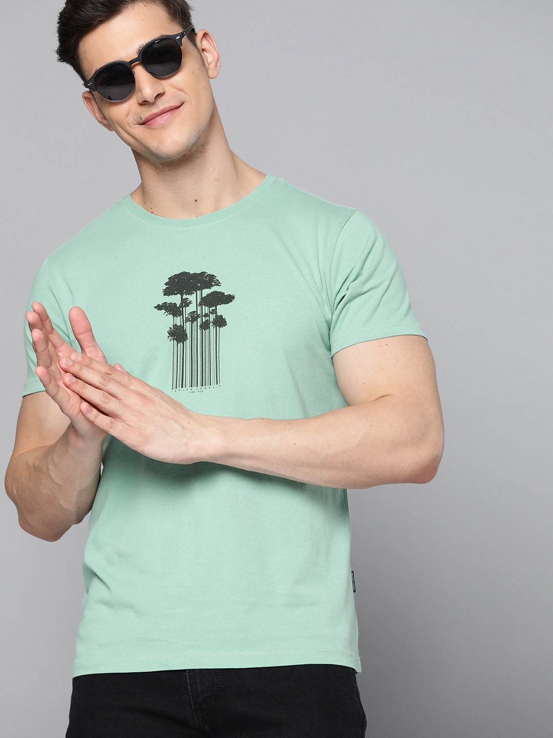 

Indian Terrain Men Green Pure Cotton Printed T-shirt