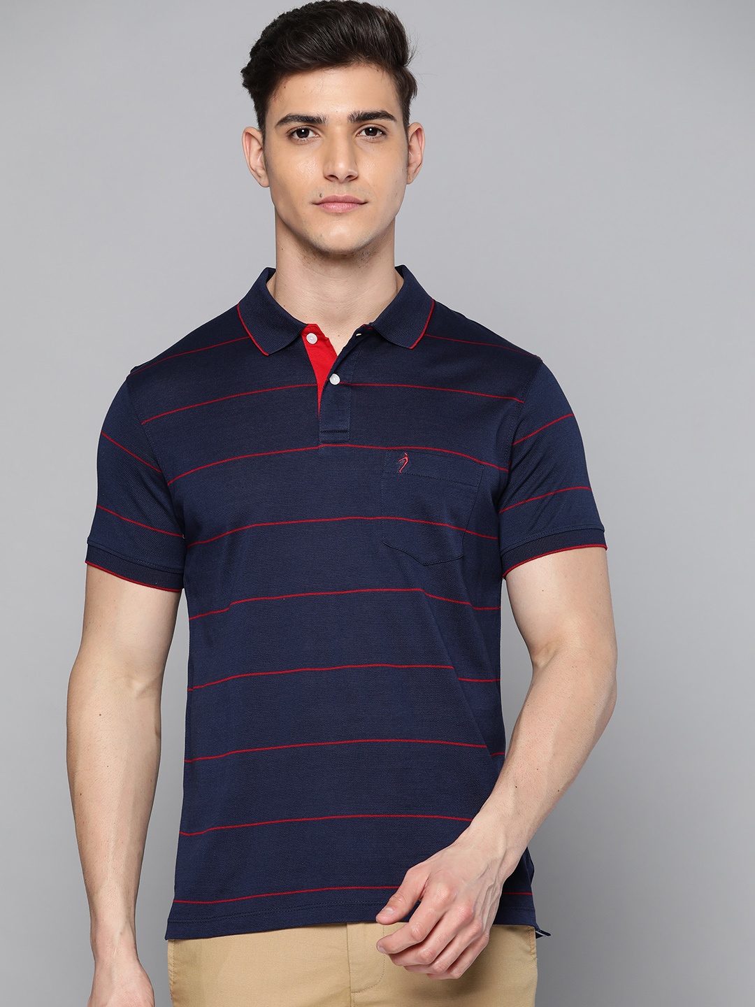 

Indian Terrain Men Navy Blue & Red Striped Polo Collar T-shirt