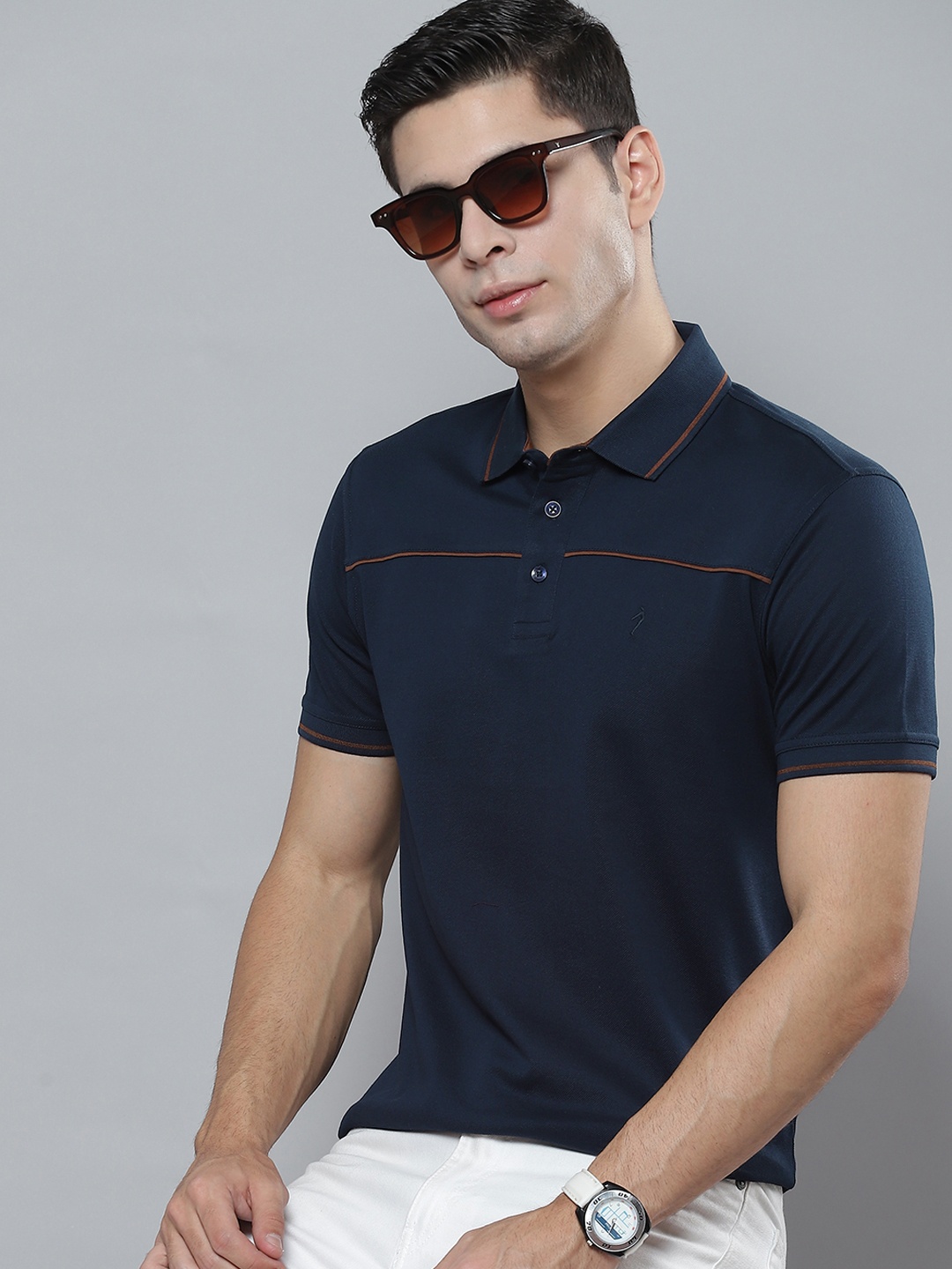 

Indian Terrain Men Navy Blue Polo Collar Pure Cotton T-shirt