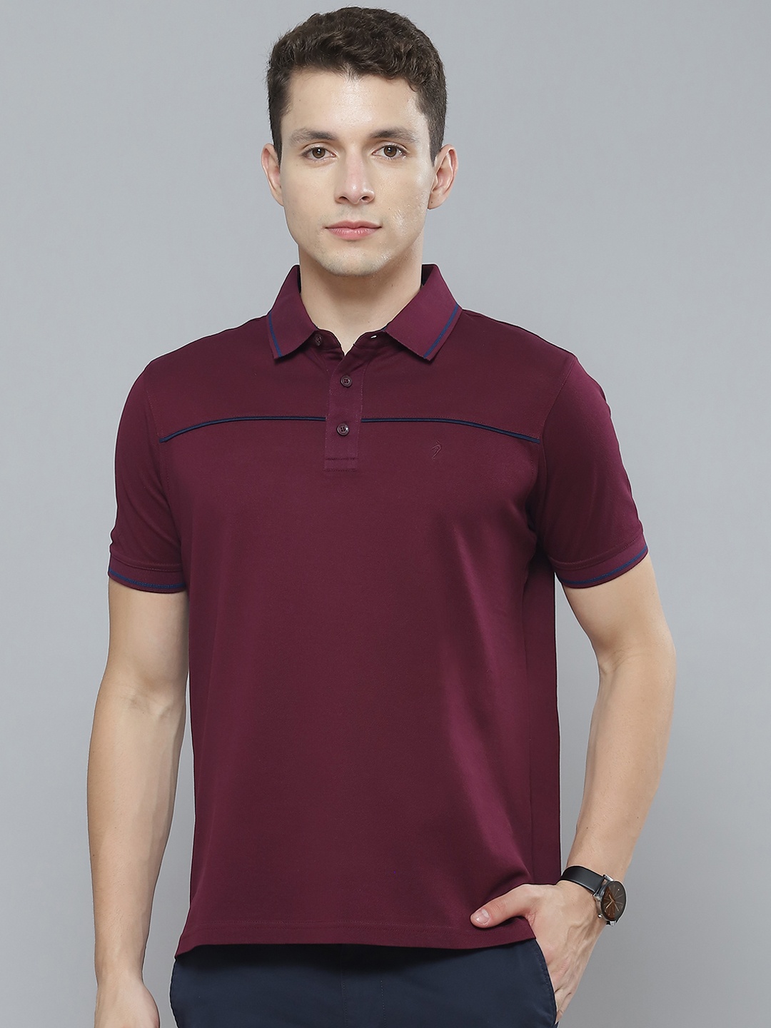 

Indian Terrain Men Burgundy Polo Collar Pure Cotton T-shirt