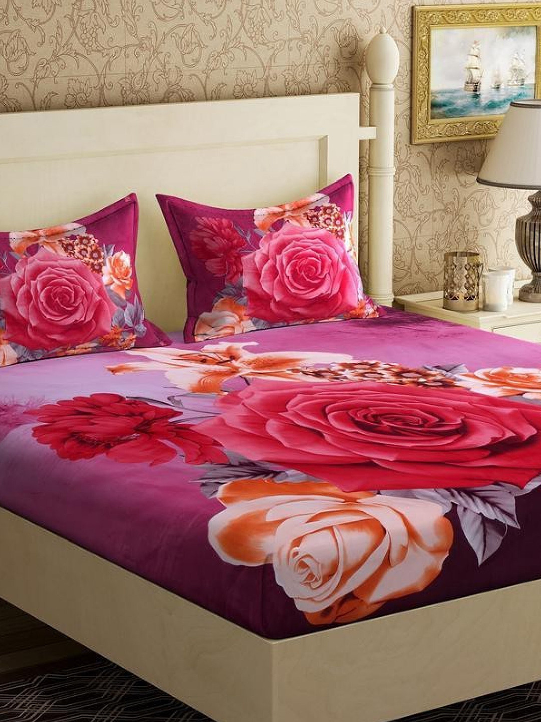

Varde Multicoloured Floral Printed 140 TC King Bedsheet With 2 Pillow Covers, Multi