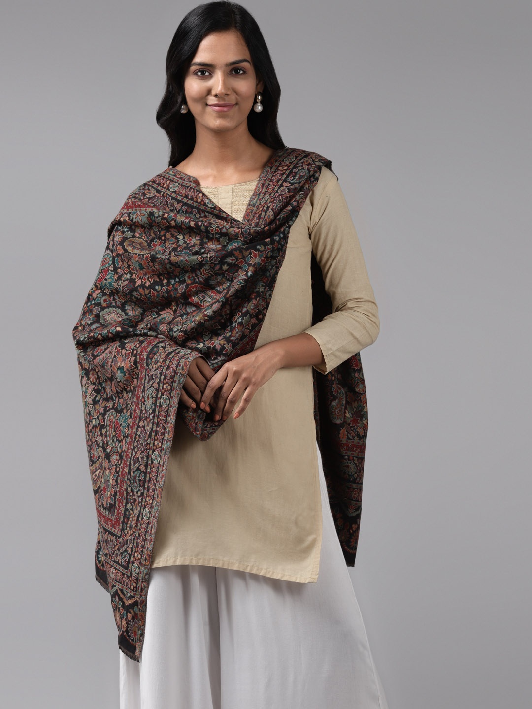 

Cayman Women Black Printed Woolen Shawl