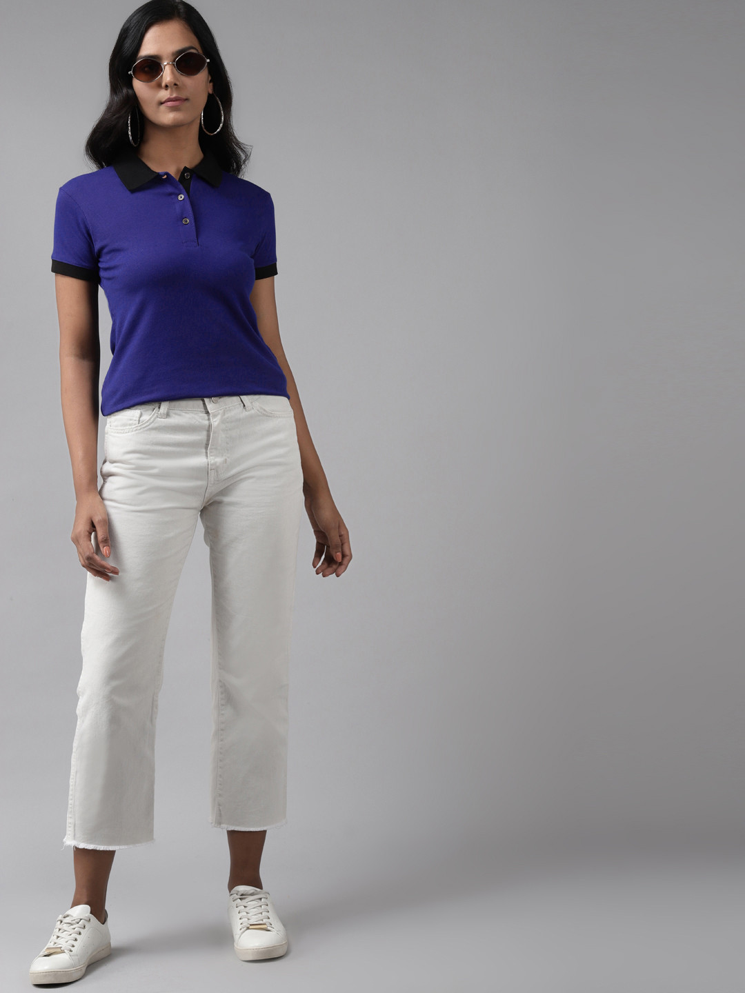 

Cayman Women Blue Polo Collar Slim Fit T-shirt