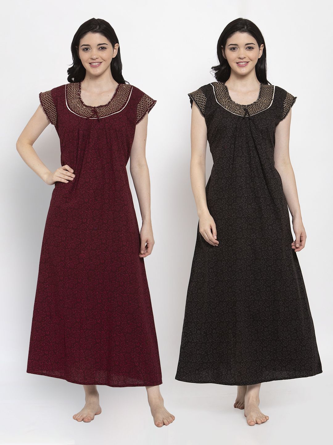 

Secret Wish Brown Pack of 2 Printed Pure Cotton Maxi Nightdress