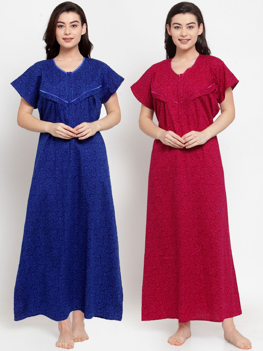 

Secret Wish Women Cotton Blue & Red Pack Of 2 Printed Maxi Nightdress