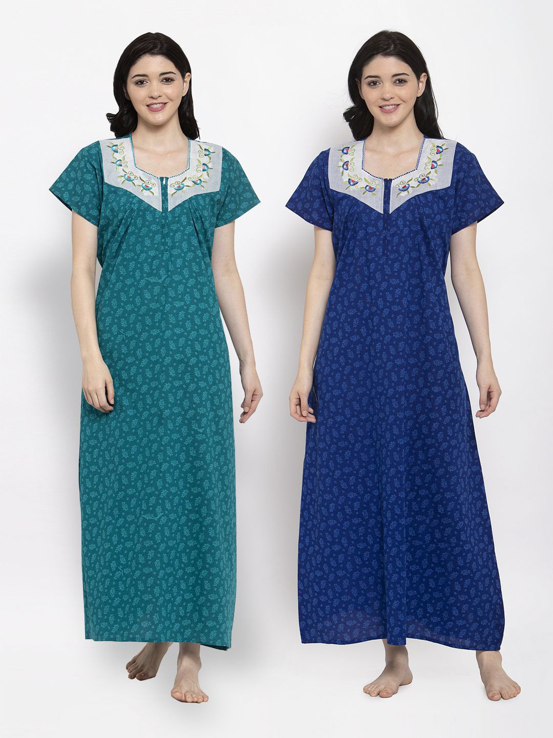 

Secret Wish Pack Of 2 Printed Pure Cotton Maxi Nightdresses, Teal