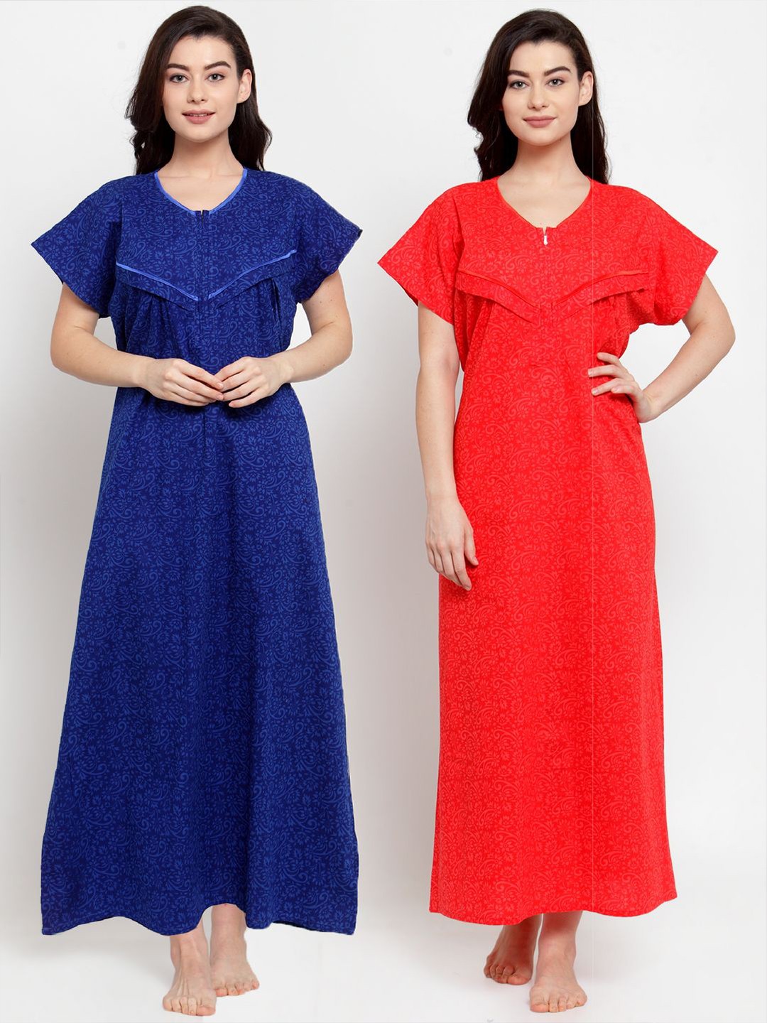 

Secret Wish Pack Of 2 Printed Pure Cotton Maxi Nightdresses, Blue