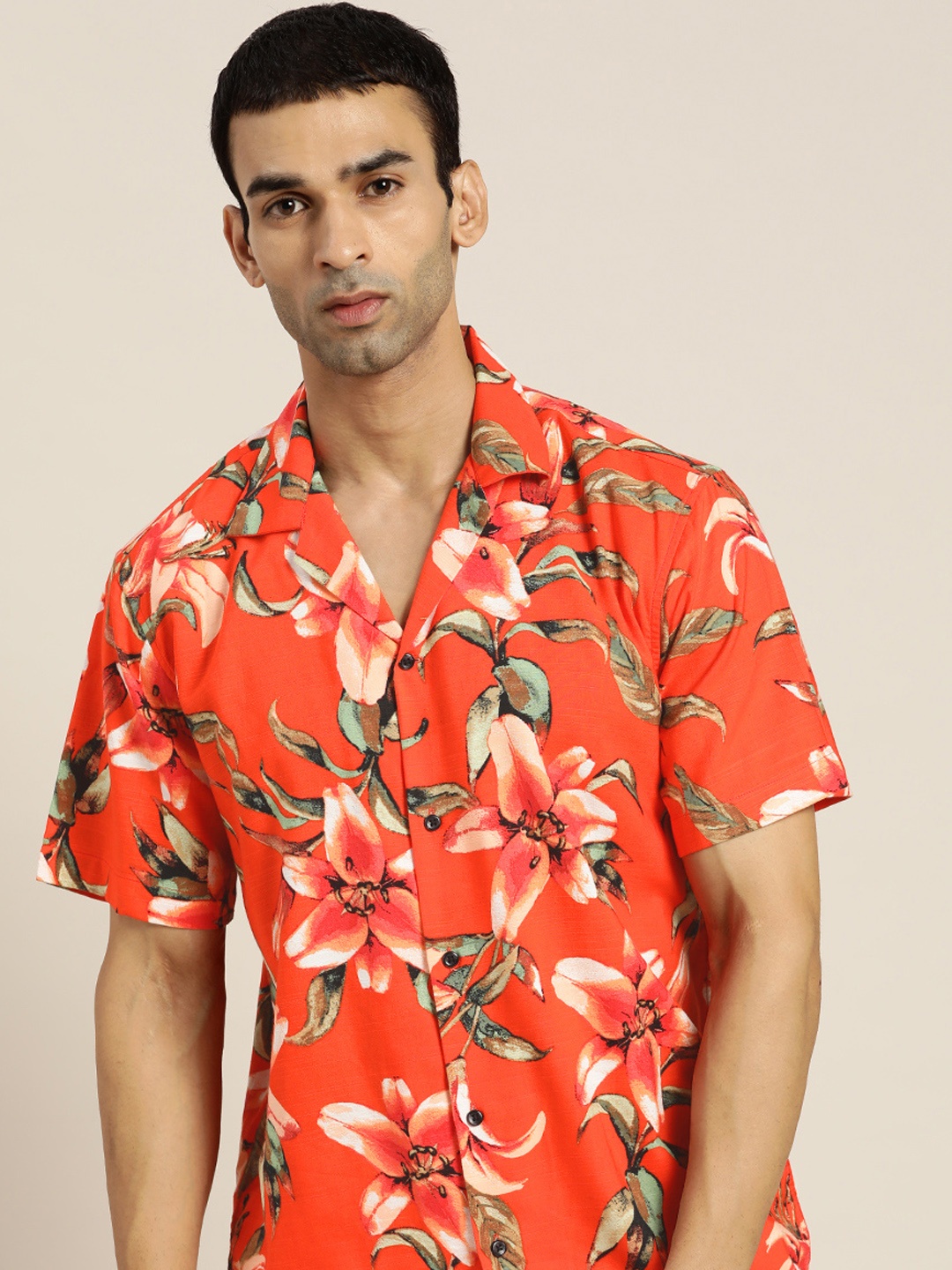 

Hancock Men Orange Relaxed Floral Opaque Printed Casual Shirt