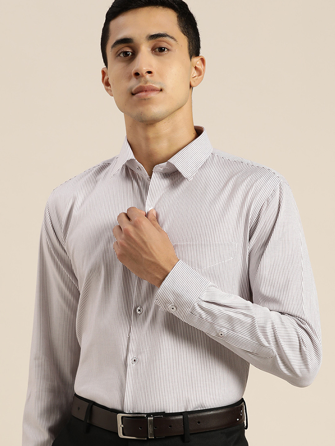 

Hancock Men White Premium Slim Fit Opaque Striped Formal Shirt
