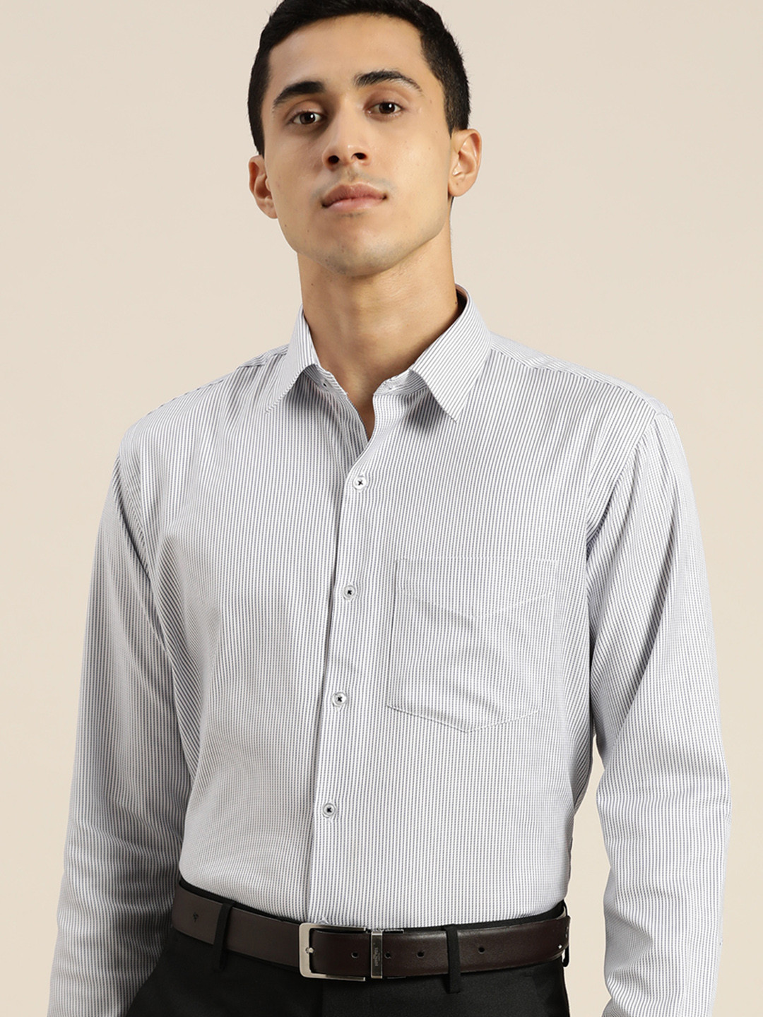 

Hancock Men White Premium Slim Fit Opaque Striped Formal Shirt