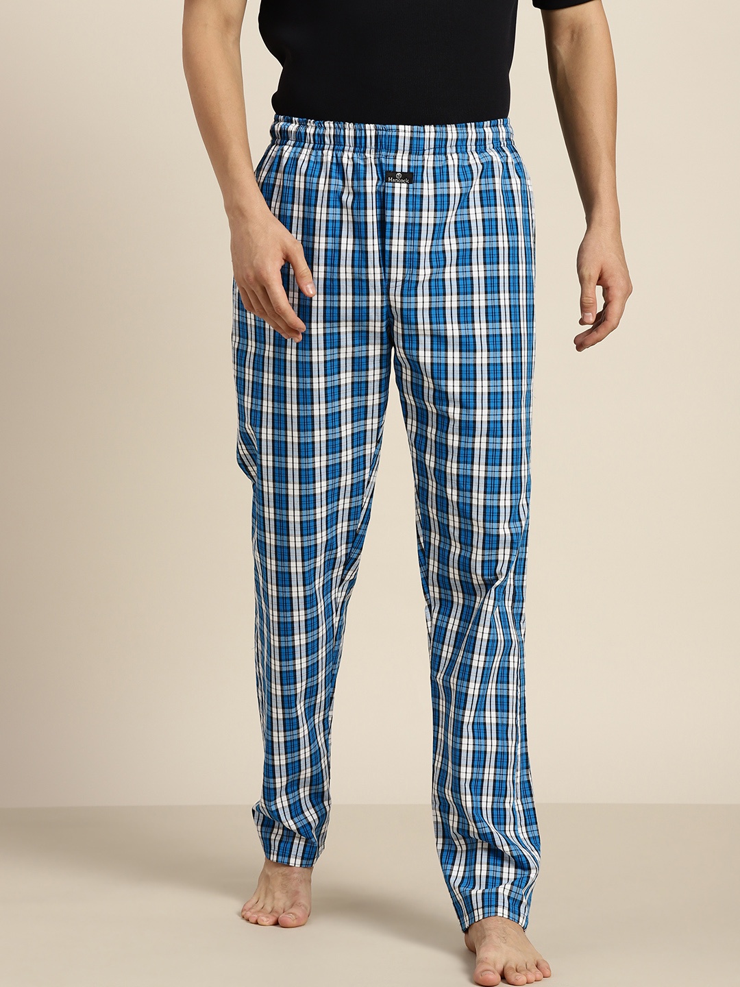 

Hancock Men Blue & White Checked Cotton Lounge Pants