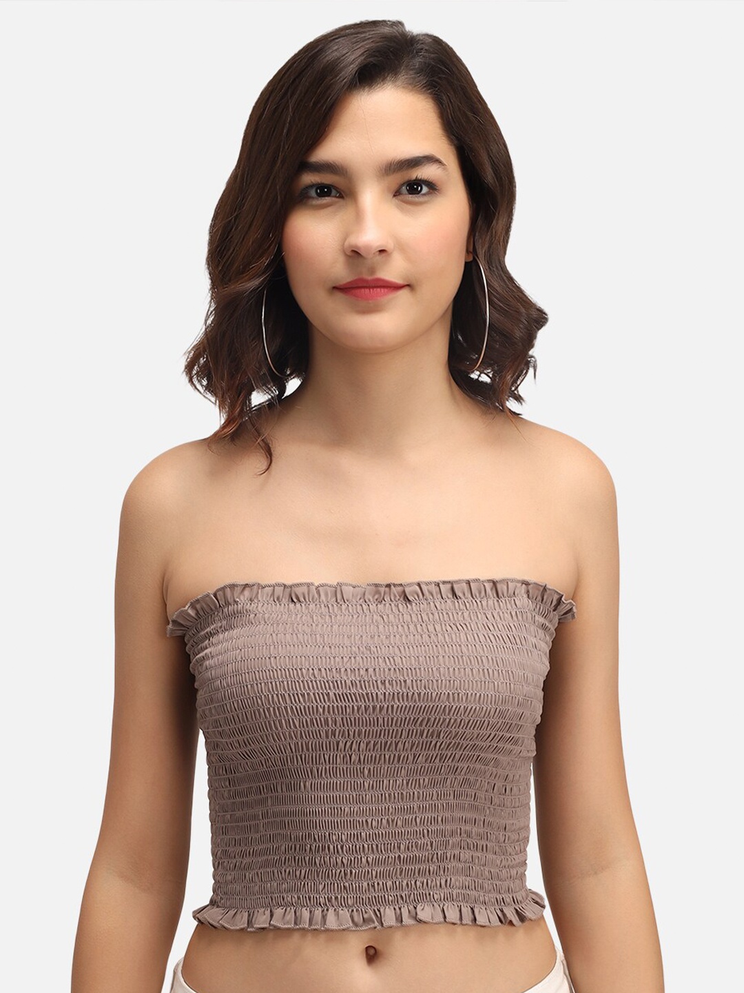 

Trend Arrest Brown Off-Shoulder Crepe Tube Crop Top