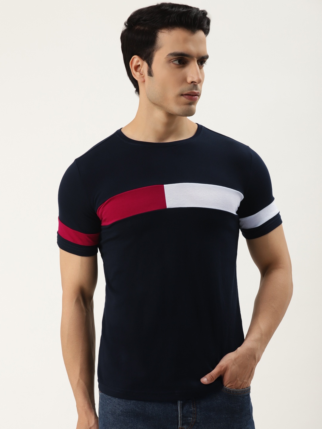 

GESPO Men Multicoloured Cotton Colourblocked T-shirt, Multi