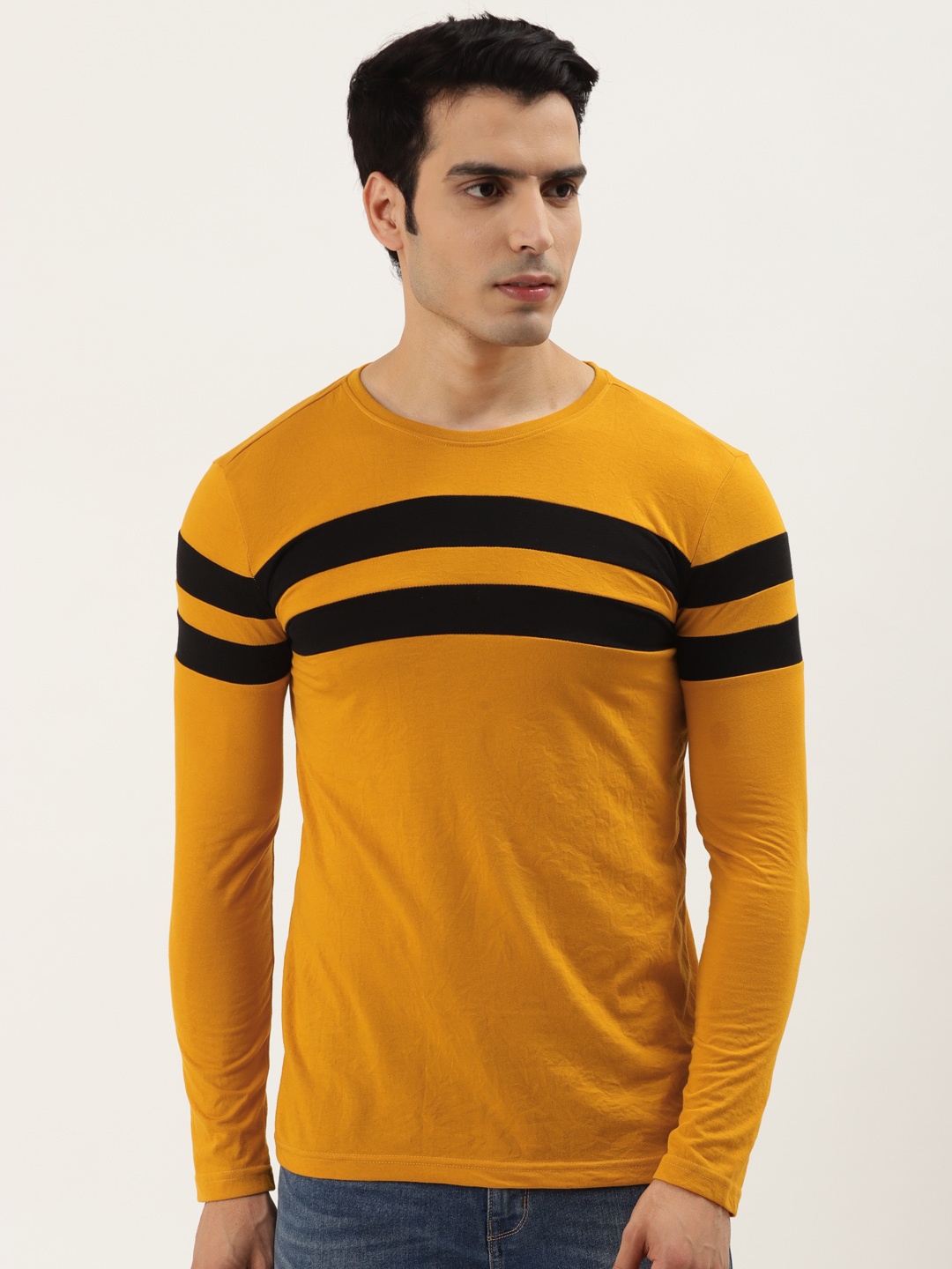 

GESPO Men Yellow & Black Striped T-shirt