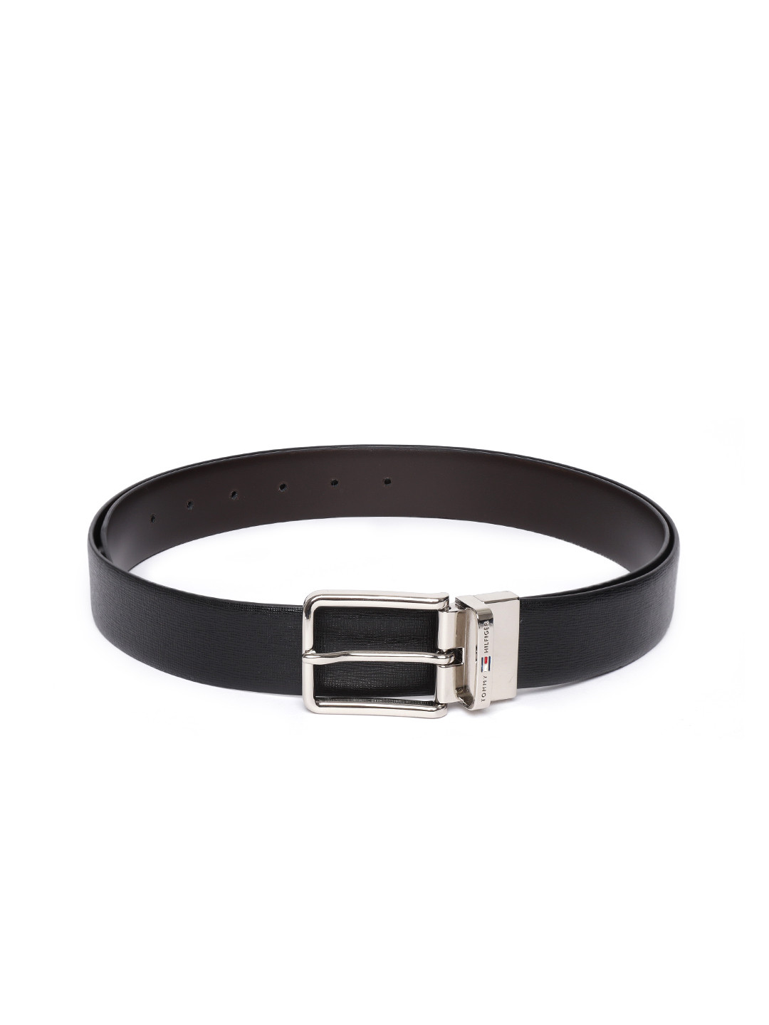 

Tommy Hilfiger Men Black & Coffee Brown Textured Leather Reversible Belt