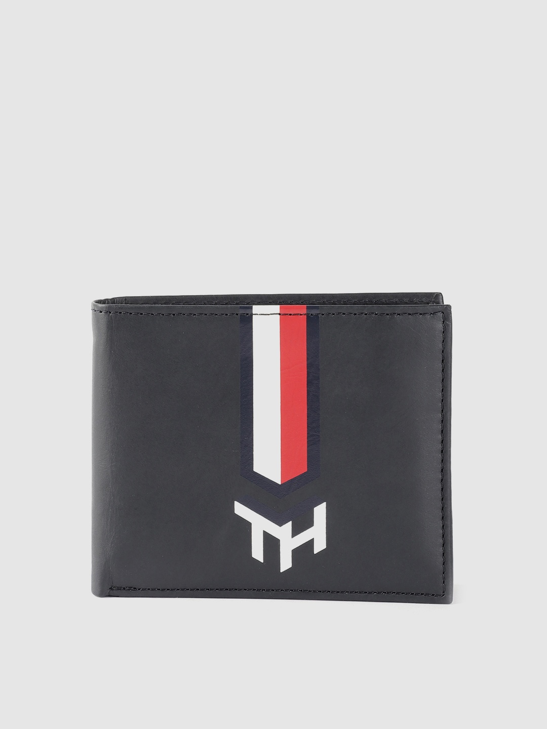 

Tommy Hilfiger Men Grey Brand Logo Printed Leather Two Fold Wallet