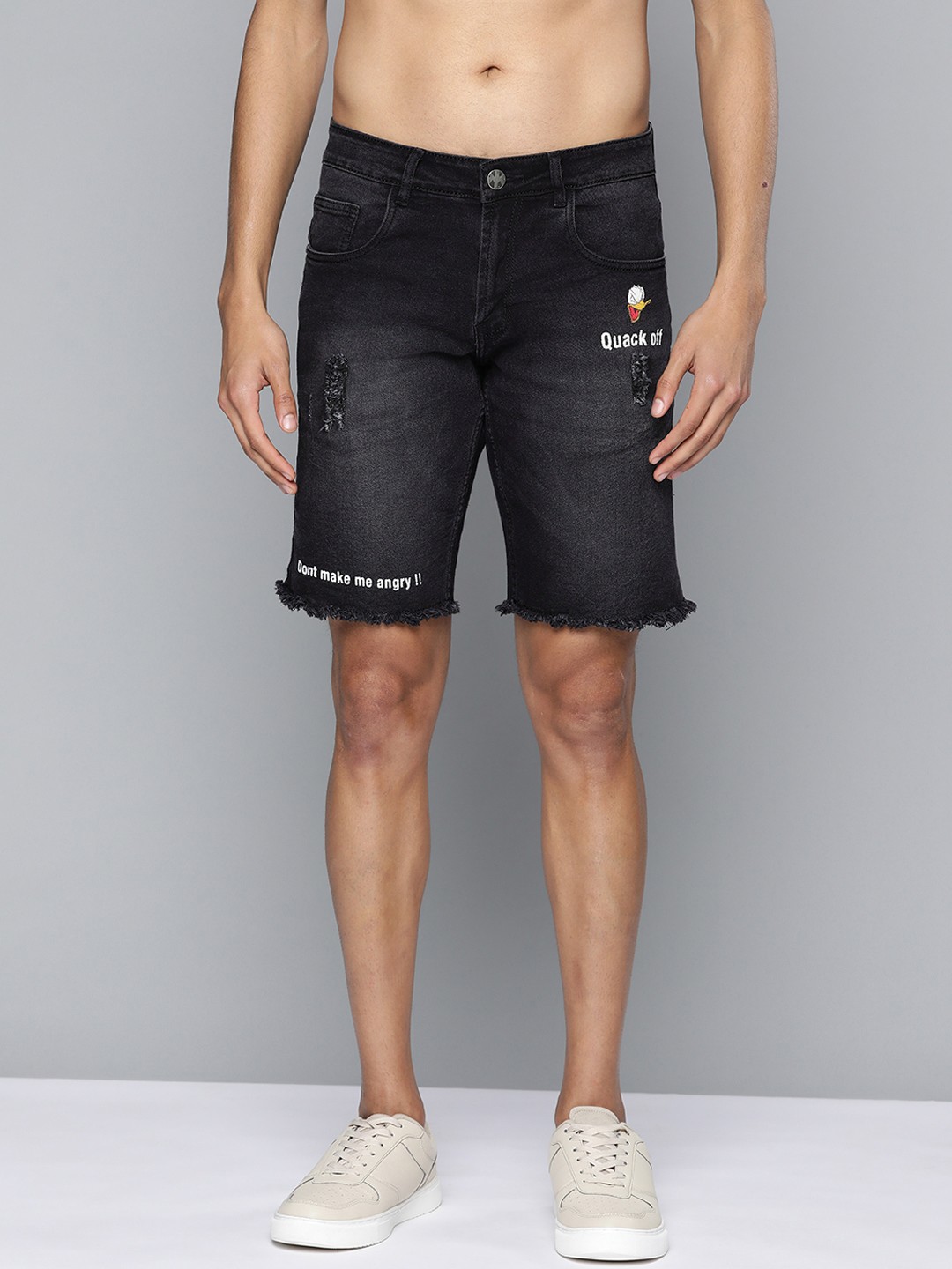 

Kook N Keech Men Black Donald Duck Printed Denim Shorts