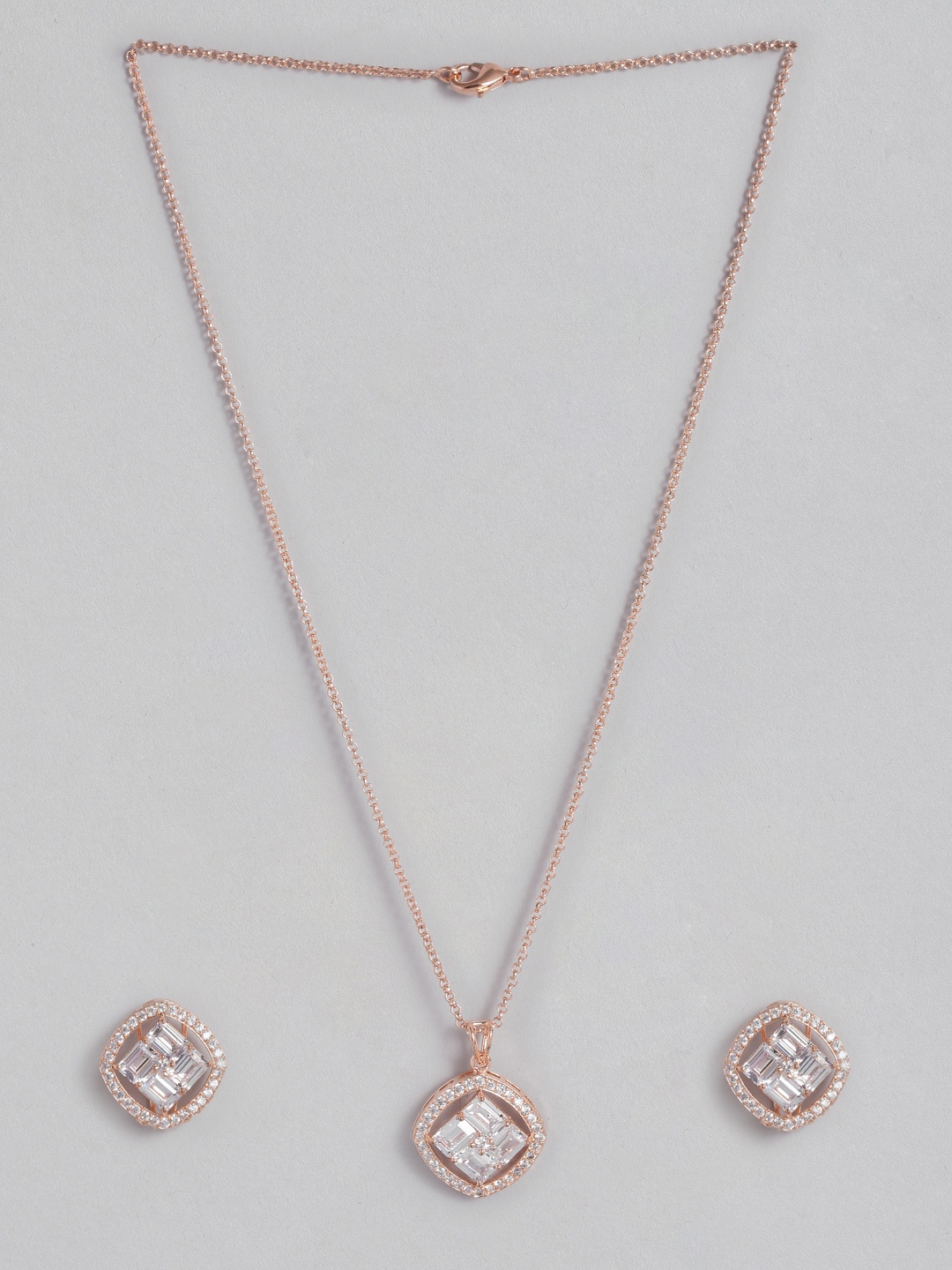 

MIDASKART Women Rose Gold-Toned Cubic Zirconia Studded Necklace with Earrings