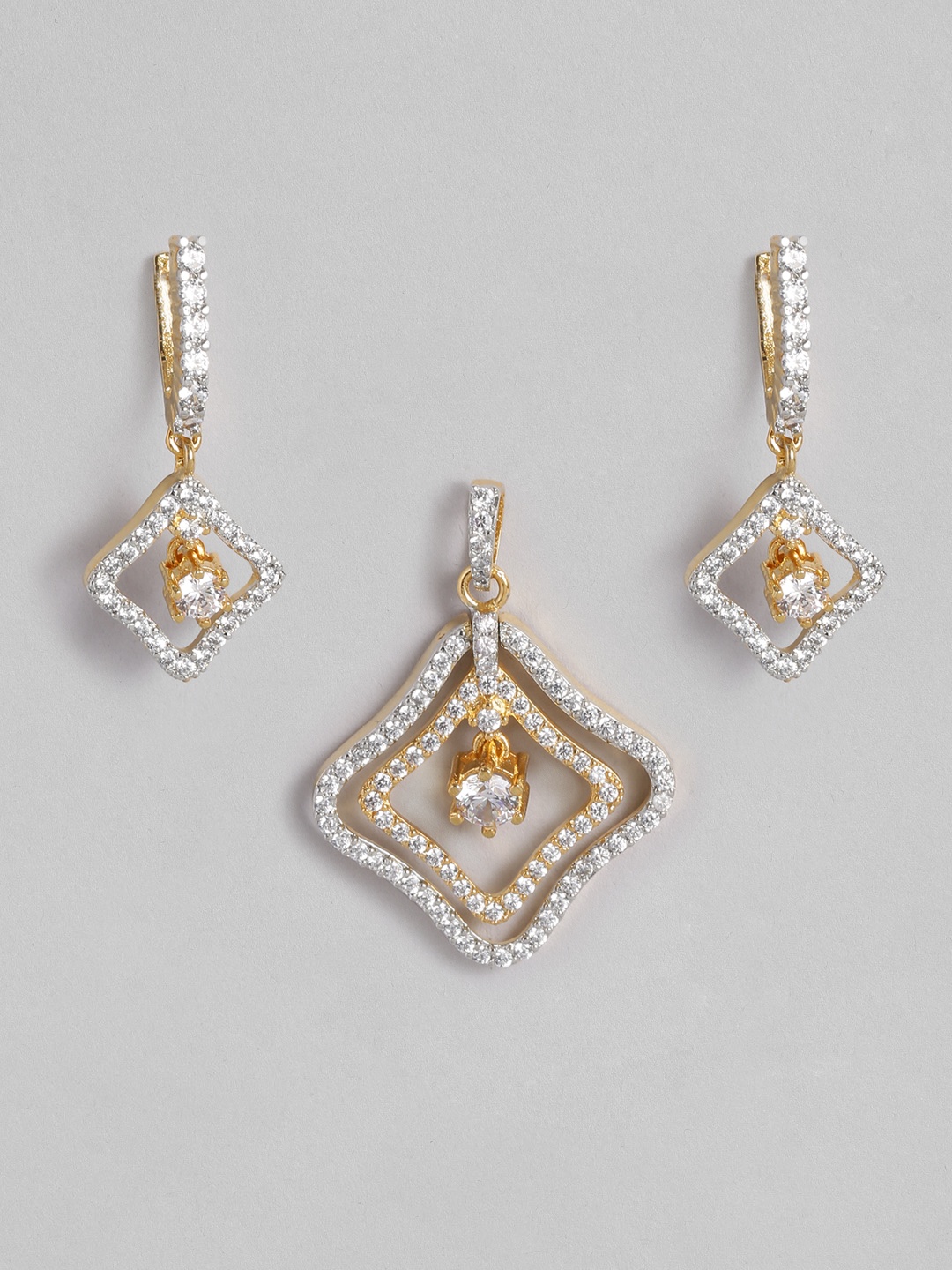 

MIDASKART Women Gold-Toned Cubic Zirconia Studded Pendant with Earrings