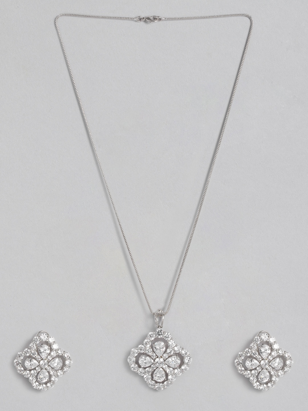 

MIDASKART Women Silver-Toned Cubic Zirconia Studded Necklace with Earrings