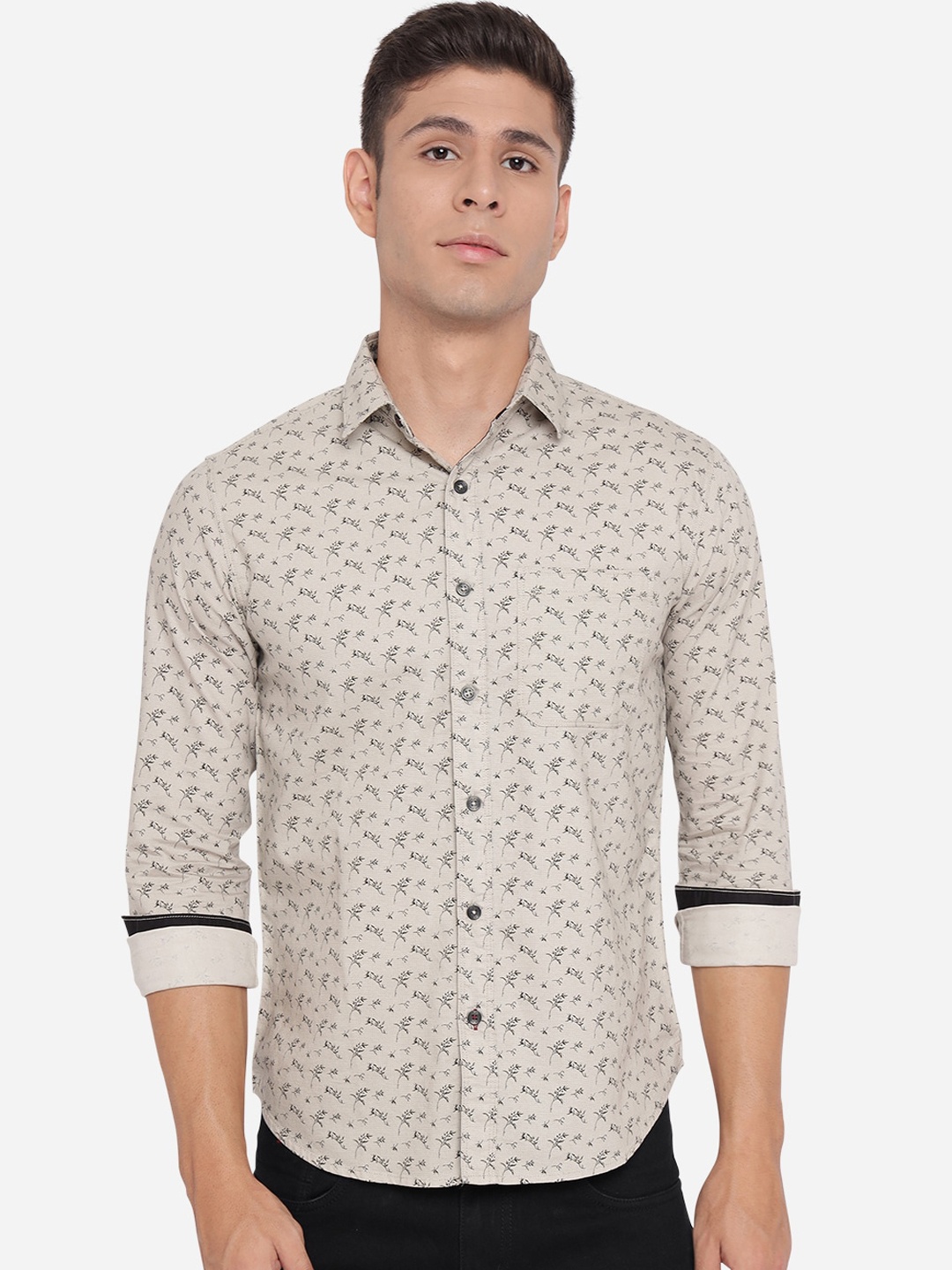 

Greenfibre Men Beige Slim Fit Floral Opaque Printed Pure Cotton Casual Shirt