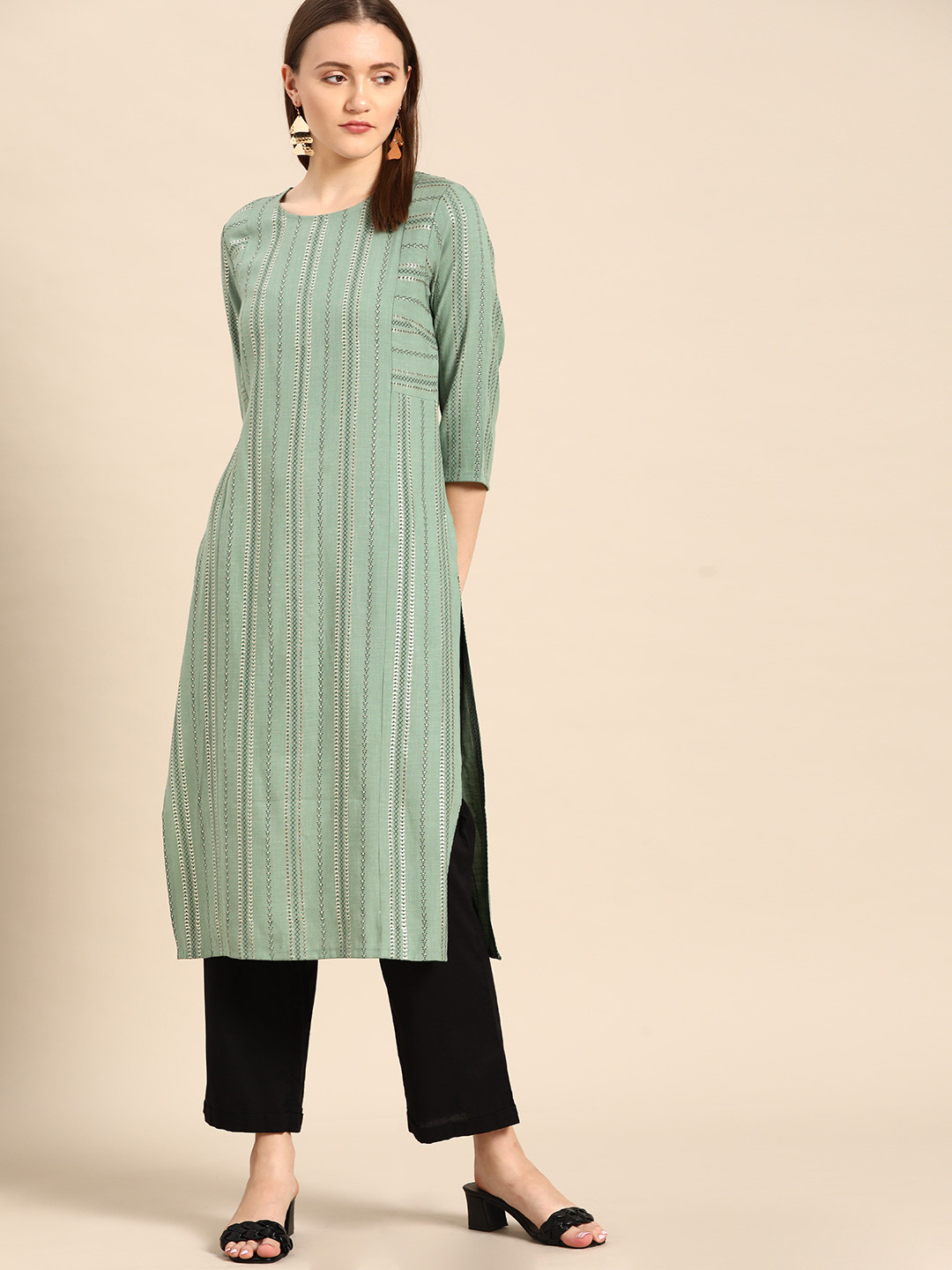 

Anouk Women Green Foil Printed Kurta