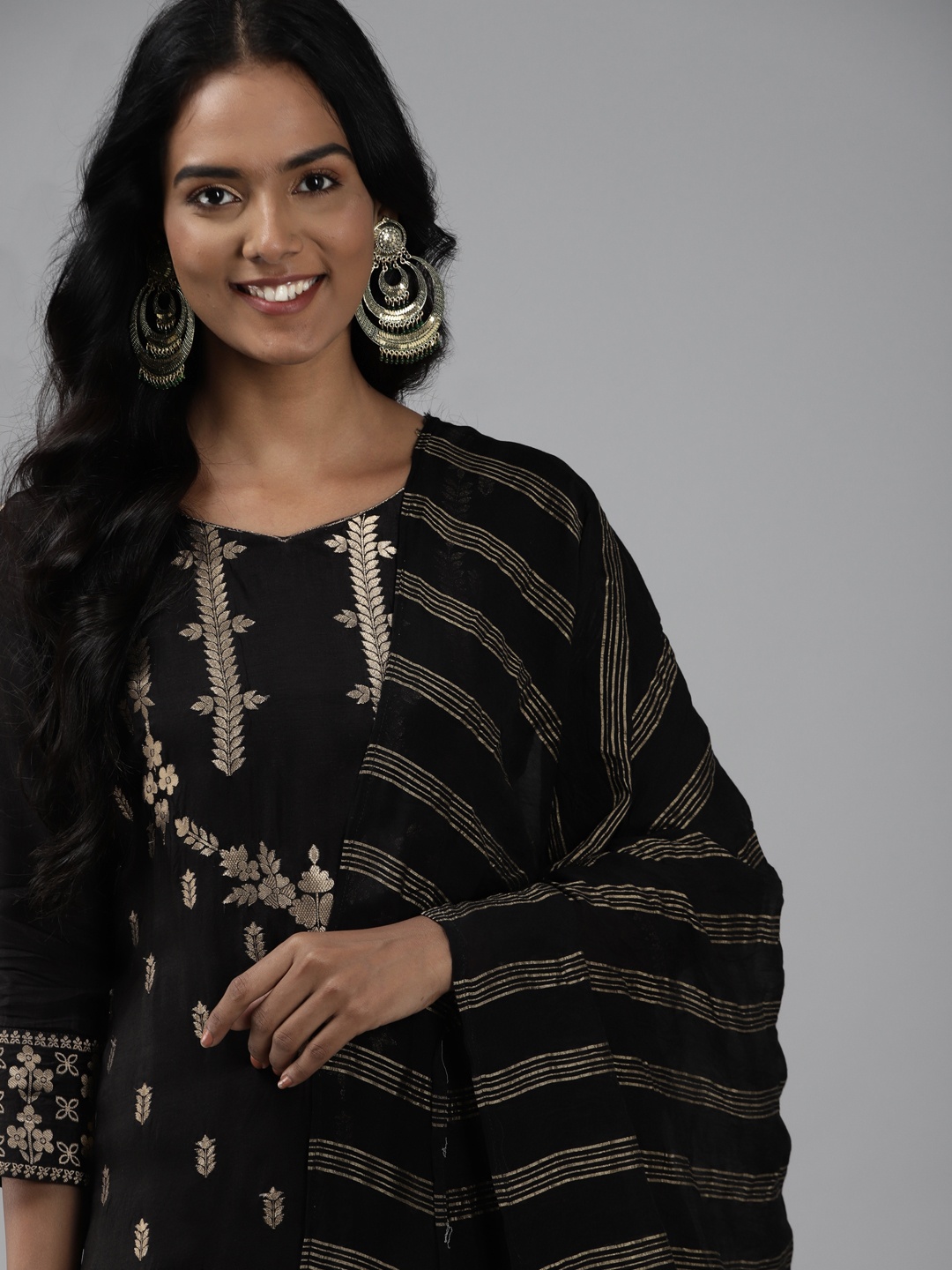 

Indo Era Women Black Ethnic Motifs Regular Kurta with Trousers & Dupatta