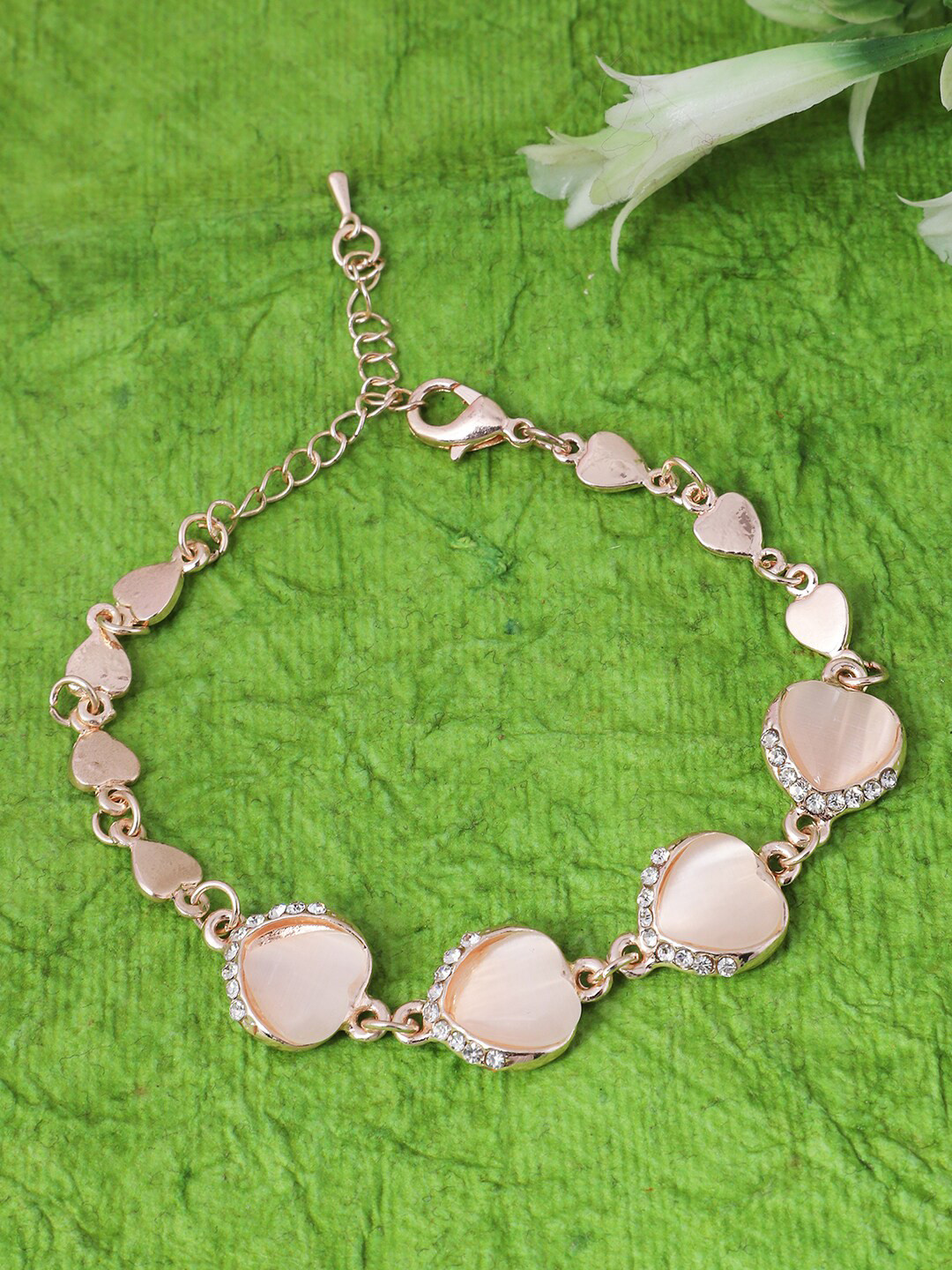 

ANIKAS CREATION Women Rose Gold-Toned Stone Studded Link Bracelet