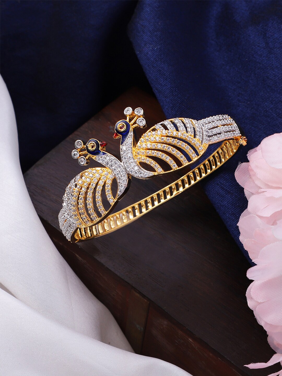 

ANIKAS CREATION Women White & Gold-Toned AD Handcrafted Bangle-Style Bracelet