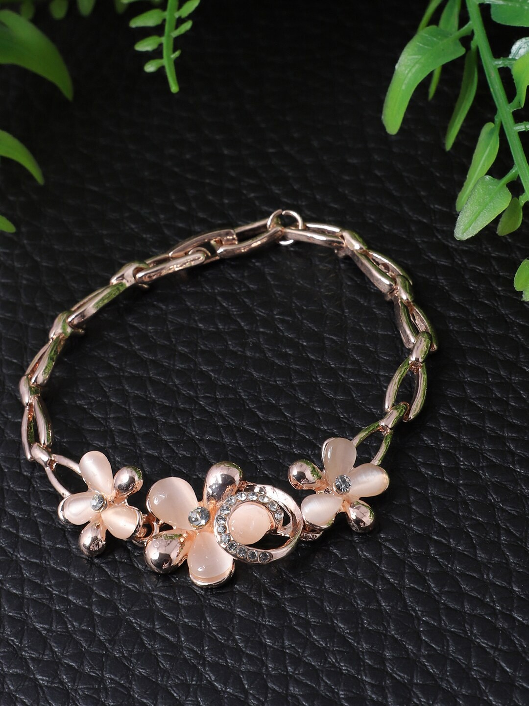 

ANIKAS CREATION Women Rose Gold & White Brass Rose Gold-Plated Link Bracelet