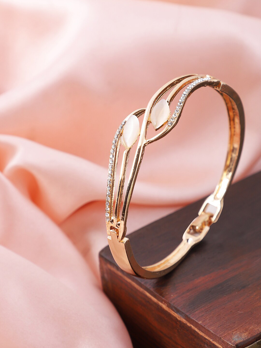 

ANIKAS CREATION Women Rose Gold & White Brass Rose Gold-Plated Bangle-Style Bracelet