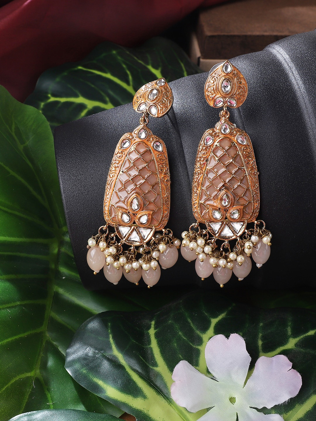 

ANIKAS CREATION Pink Geometric Drop Earrings