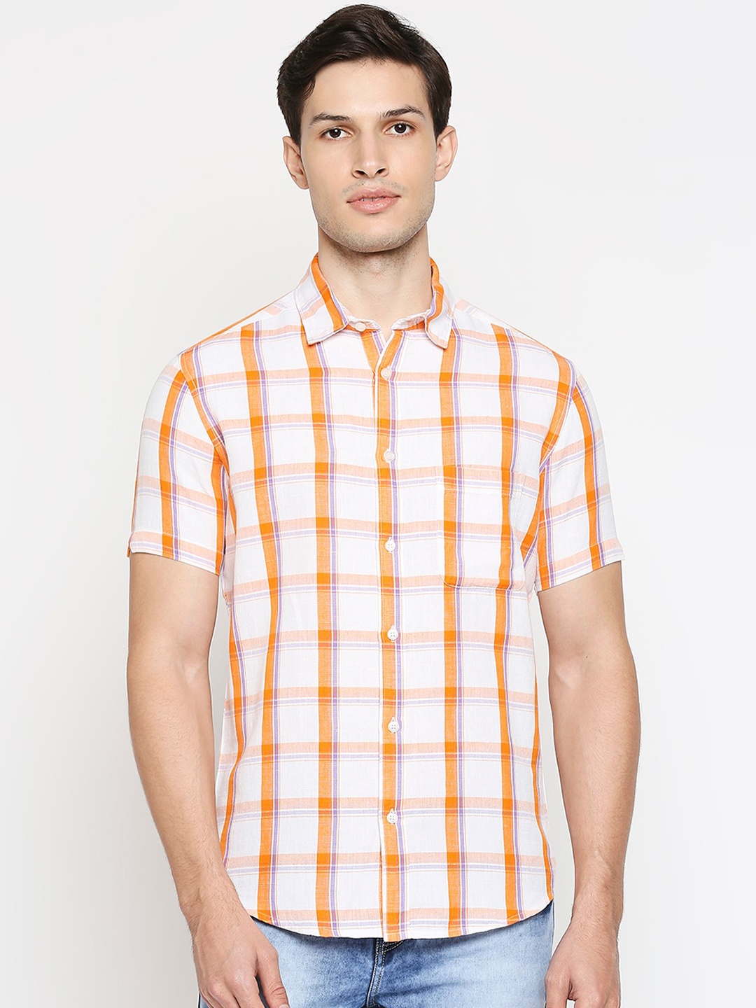 

Mufti Men White Slim Fit Windowpane Checked Casual Shirt