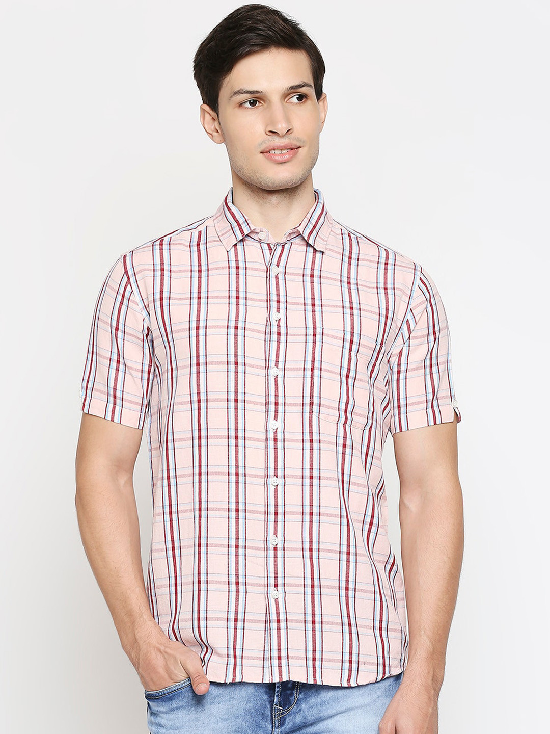 

Mufti Men Pink Slim Fit Opaque Checked Casual Shirt