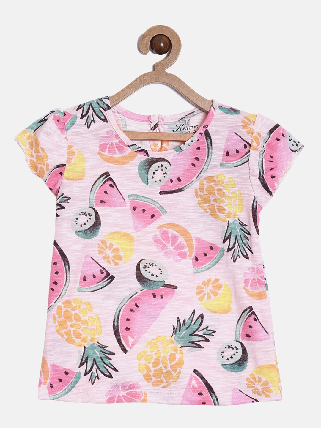 

Kryptic Girls Peach-Coloured Printed Applique T-shirt