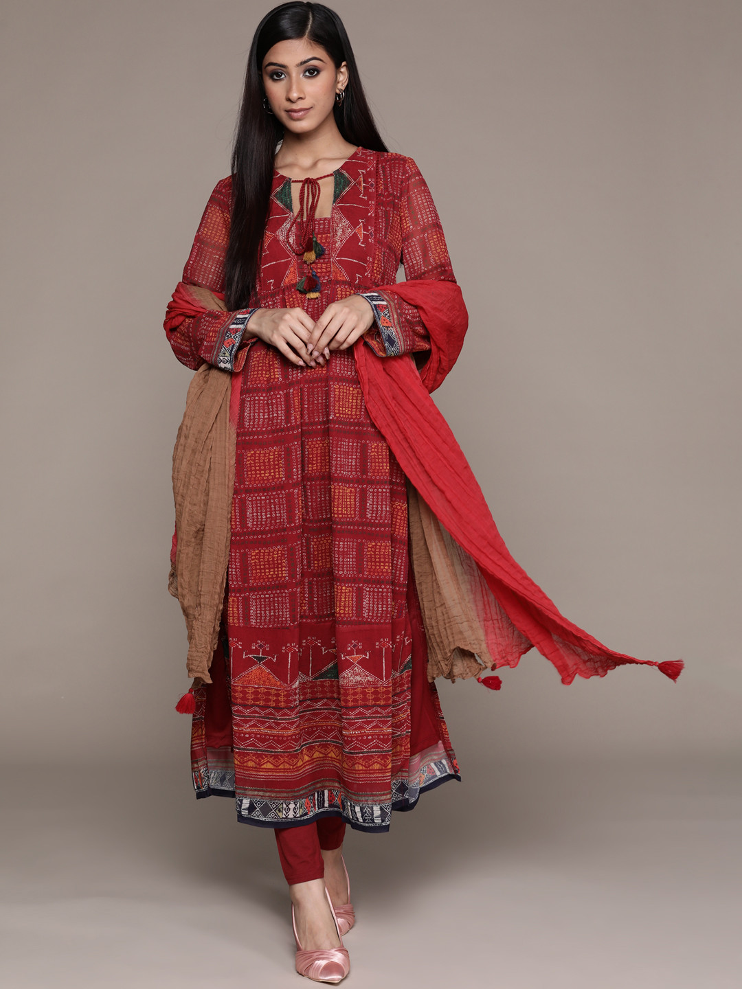

aarke Ritu Kumar Women Red Printed Kurta with Palazzos & With Dupatta