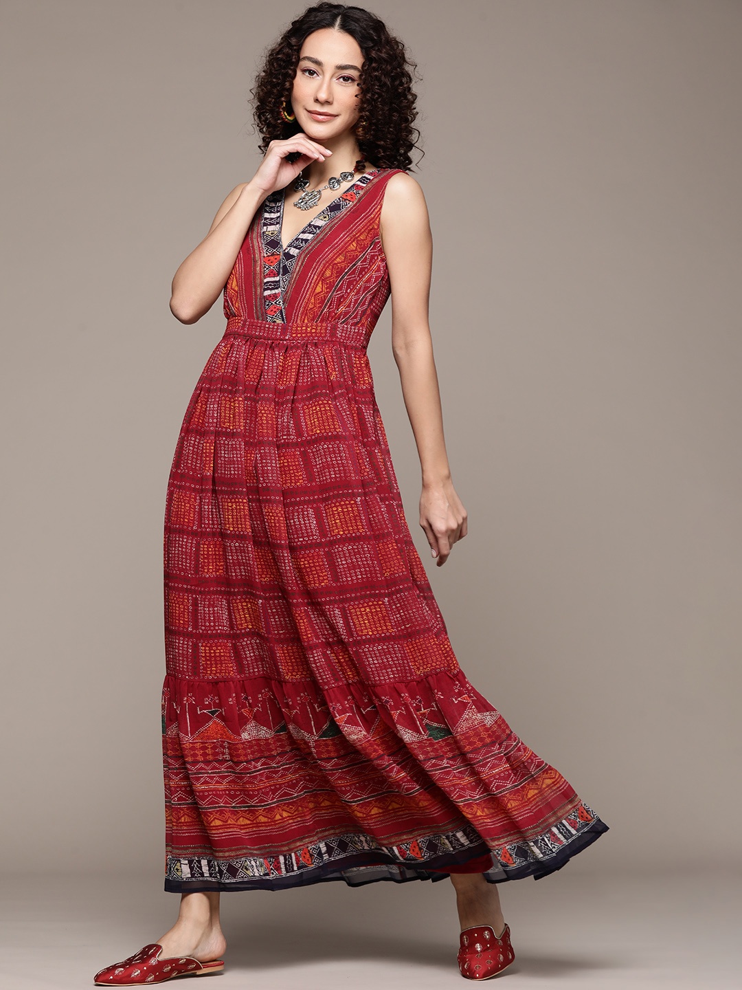 

aarke Ritu Kumar Red Georgette A-Line Maxi Dress