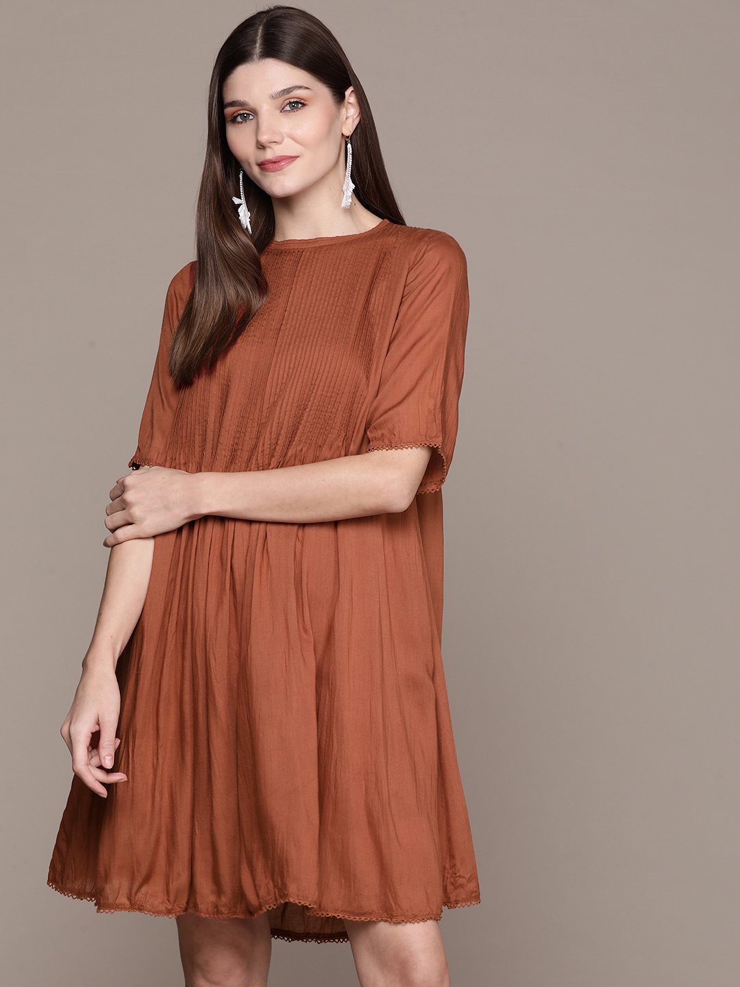 

Label Ritu Kumar Brown A-Line Crinkled Short Dress