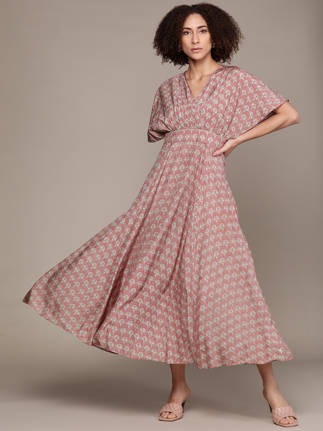 

Ritu Kumar Pink Ethnic Motifs Kaftan Maxi Dress with Camisole