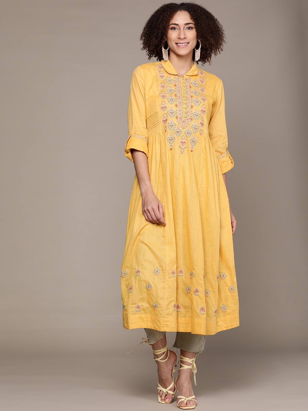 

Ritu Kumar Women Yellow Ethnic Motifs Yoke Design Kurta