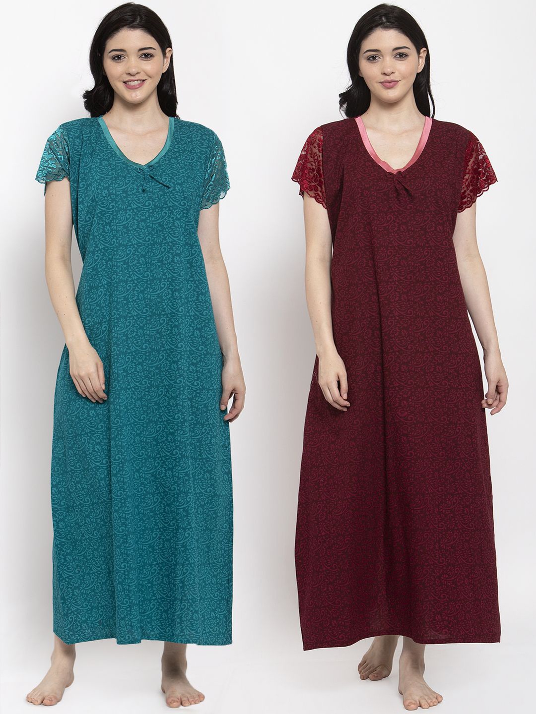 

Secret Wish Turquoise Blue Set Of 2 Printed Maxi Nightdress