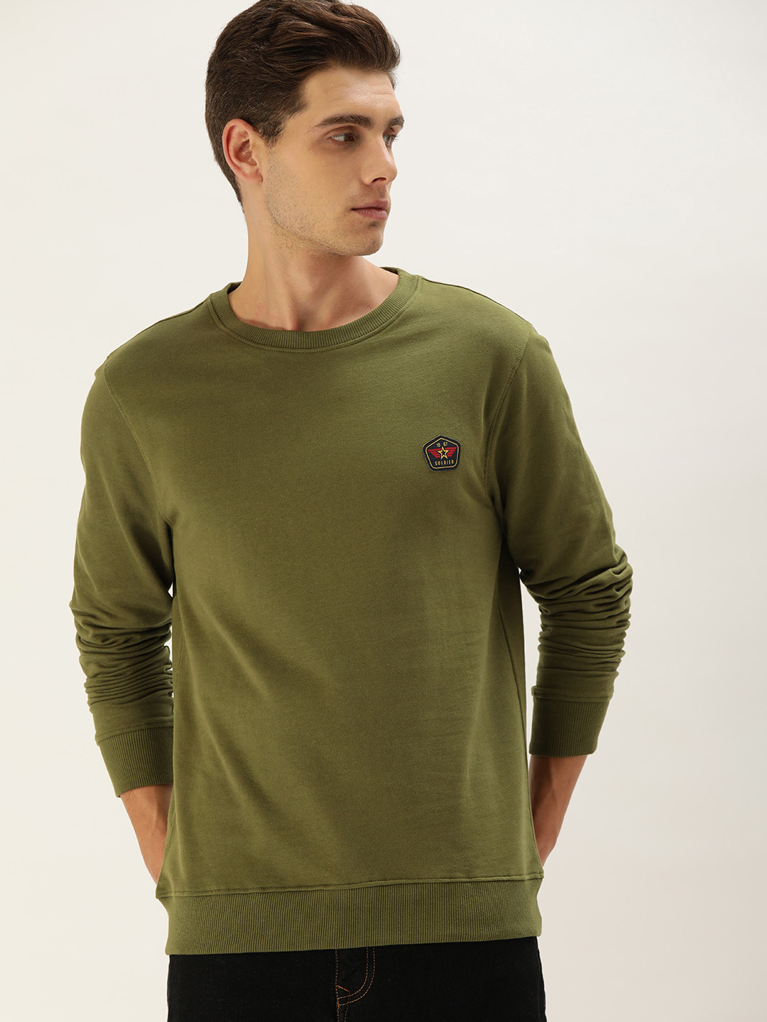 

IVOC Men Olive Green Solid Regular Fit Sweatshirt