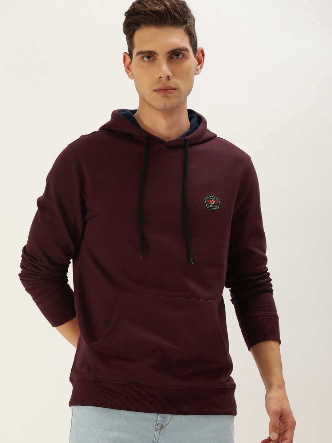 

IVOC Men Maroon Solid Regular Fit Hooded Sweatshirt