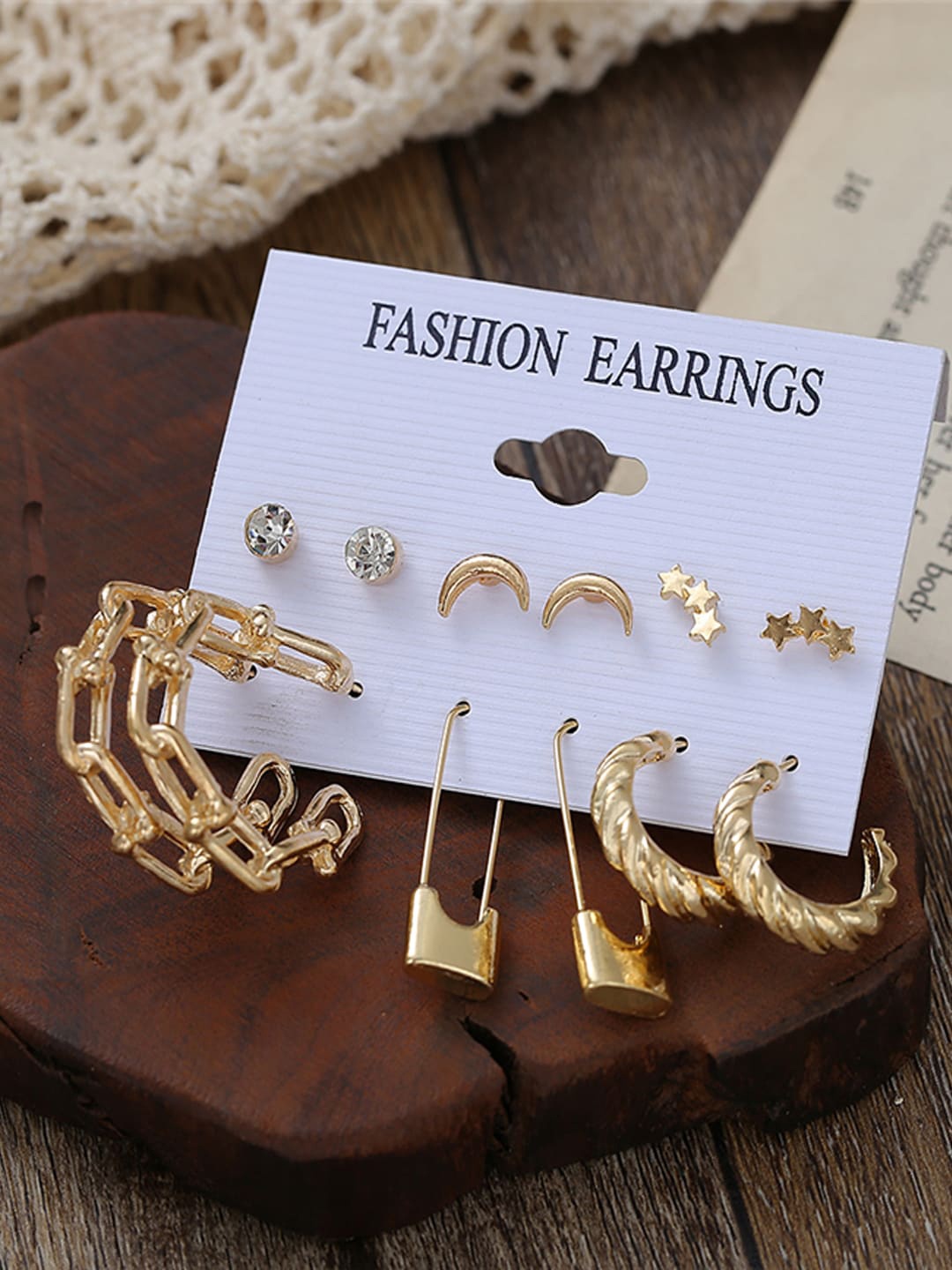 

Shining Diva Fashion Woman Set of 6 Gold-Toned Contemporary Studs Earrings