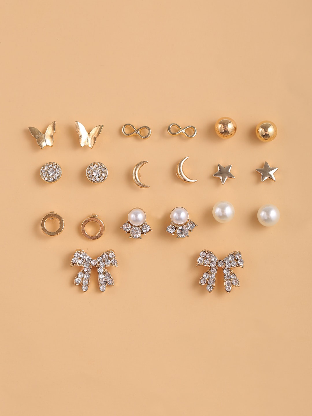 

Shining Diva Fashion Women Set of 11 Gold-Toned Contemporary Stud Earrings