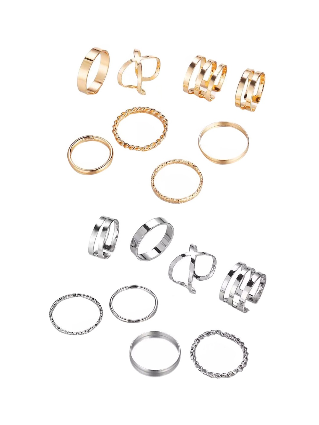 

Shining Diva Fashion Set Of 16 Gold Silver-Toned Finger Rings