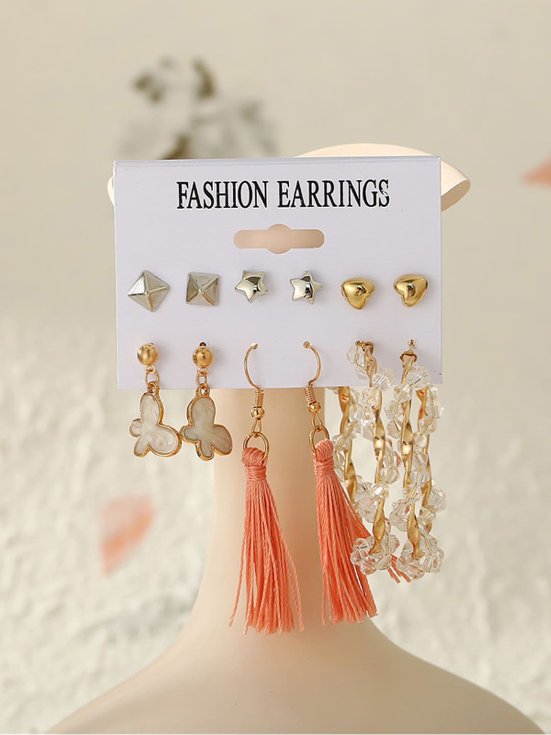 

Shining Diva Fashion Set Of 6 Gold-Toned Contemporary Studs Earrings