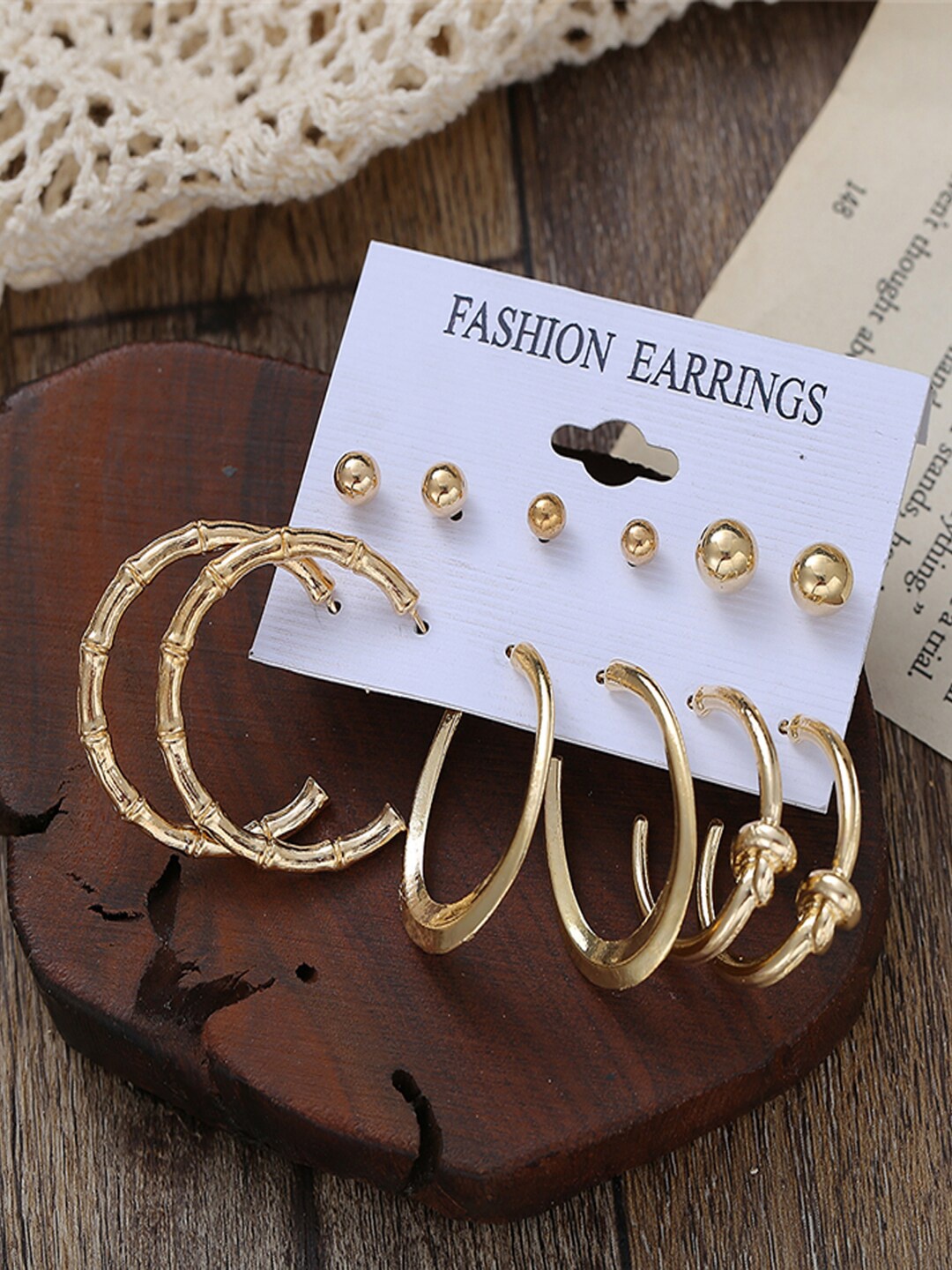 

Shining Diva Fashion Set of 6 Gold-Plated Circular Half Hoop Earrings