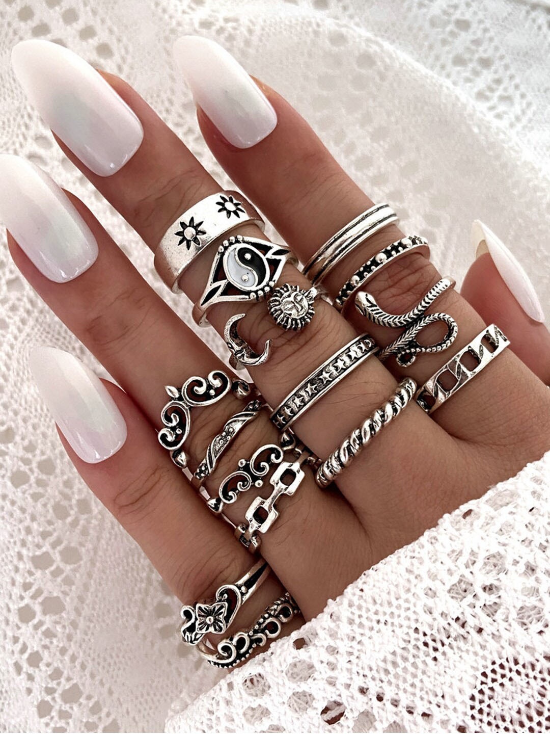 

Shining Diva Fashion Set Of 16 Silver-Plated Finger Ring