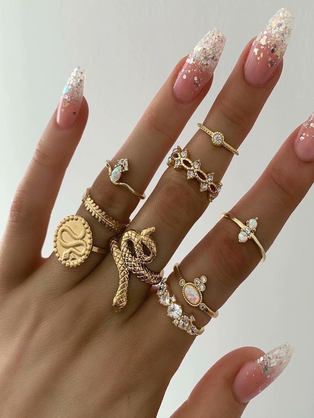 

Shining Diva Fashion Set of 9 Gold Plated Stylish Rings